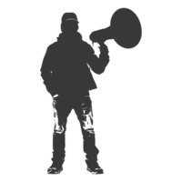 AI generated Silhouette demonstrators holding loudspeaker alone black color only png