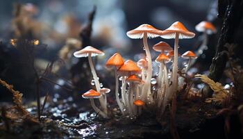 AI generated Freshness of autumn  edible mushroom growth in uncultivated forest generated by AI photo