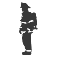 AI generated Silhouette firefighter wearing safety equipment black color only png