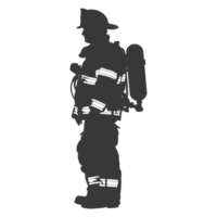 AI generated Silhouette firefighter wearing safety equipment black color only png