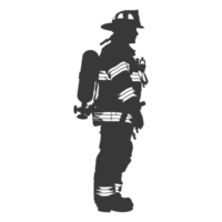 AI generated Silhouette firefighter wearing safety equipment black color only png