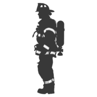 AI generated Silhouette firefighter wearing safety equipment black color only png