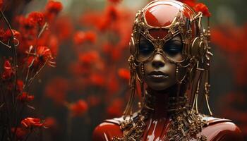 AI generated A futuristic beauty, a shiny mask, elegance in disguise generated by AI photo