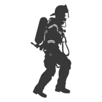 AI generated Silhouette firefighter wearing safety equipment black color only png