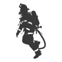 AI generated Silhouette firefighter wearing safety equipment black color only png