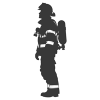 AI generated Silhouette firefighter wearing safety equipment black color only png