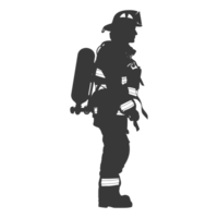 AI generated Silhouette firefighter wearing safety equipment black color only png