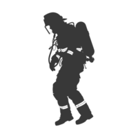 AI generated Silhouette firefighter wearing safety equipment black color only png