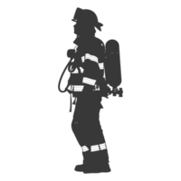 AI generated Silhouette firefighter wearing safety equipment black color only png