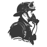 AI generated Silhouette firefighter wearing safety equipment black color only png