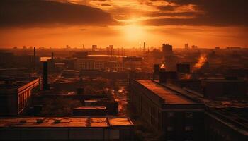 ai generado urbano horizonte a oscuridad, ciudad vida prospera en medio de contaminación generado por ai foto