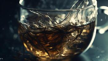 ai generado lujo whisky torrencial dentro vaso, creando un refrescante celebracion generado por ai foto