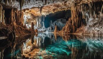 ai generado majestuoso montaña gruta, un tranquilo escena de congelado belleza generado por ai foto