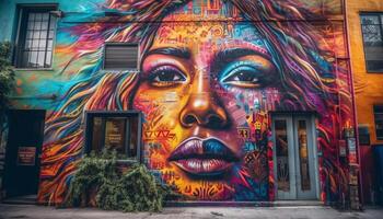 AI generated Vibrant city life men and women create outdoor graffiti generated by AI photo