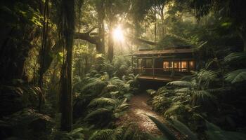 AI generated Travel to the tropical rainforest, explore the mysterious Amazon at dusk generated by AI photo