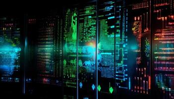 AI generated Futuristic computer network glows with abstract blue patterns, connecting data generated by AI photo