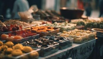 ai generado frescura y variedad de gastrónomo comida a el orgánico mercado generado por ai foto