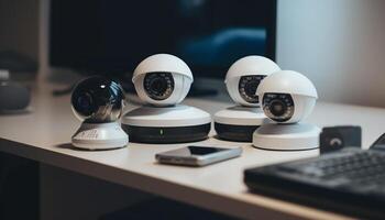 AI generated Surveillance camera watching office, ensuring security and privacy indoors generated by AI photo