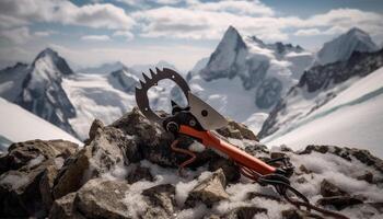 AI generated Mountain climbers conquer extreme terrain with strength and determination generated by AI photo