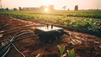 AI generated Nature farm generates electricity outdoors with agriculture and industry equipment generated by AI photo