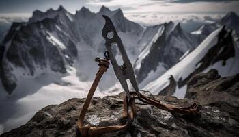 ai generado montaña escaladores conquistar extremo terreno, alcanzando alto picos con determinación generado por ai foto