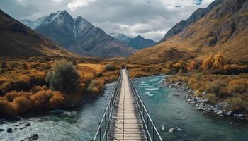 ai generado viaje a Alberta para un aventurero otoño caminata en majestuoso montañas generado por ai foto