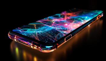 AI generated Modern technology smart phone connects global communications, illuminating a bright future generated by AI photo