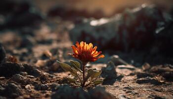 AI generated Yellow flower blossom in nature, surrounded by green leaves generated by AI photo