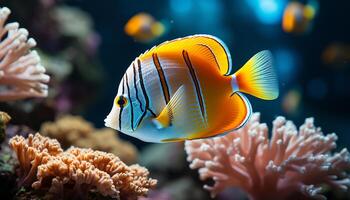 AI generated Clown fish swimming in vibrant reef, showcasing natural beauty generated by AI photo