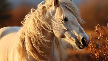 AI generated Beautiful stallion grazing in the meadow under the summer sun generated by AI photo