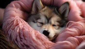 AI generated Cute puppy playing outdoors, sleeping comfortably, bringing happiness and love generated by AI photo