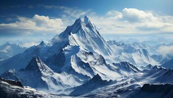 AI generated Majestic mountain peak, snowcapped and tranquil, a breathtaking adventure generated by AI photo