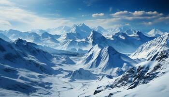AI generated Majestic mountain peak, tranquil scene, frozen beauty in nature generated by AI photo
