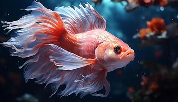 AI generated Underwater motion Siamese fighting fish swimming in blue aquatic beauty generated by AI photo