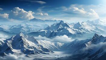 AI generated Majestic mountain peak, snow covered landscape, blue sky, tranquil scene generated by AI photo