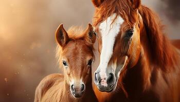 ai generado caballos pasto en prado, disfrutando el belleza de naturaleza generado por ai foto