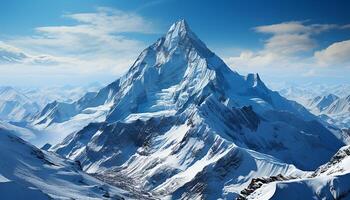 AI generated Majestic mountain range, tranquil scene, frozen beauty in nature generated by AI photo