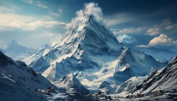 AI generated Majestic mountain range, panoramic beauty, extreme terrain, adventurous exploration generated by AI photo