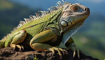 AI generated A green iguana, a lizard in the tropical rainforest generated by AI photo