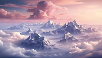 ai generado majestuoso montaña pico refleja tranquilo cielo en panorámico naturaleza generado por ai foto