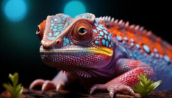 A cute gecko, with a colorful pattern, looking at camera generated by AI photo