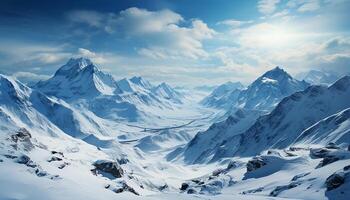 ai generado majestuoso montaña cima, azul cielo, tranquilo escena, congelado belleza generado por ai foto