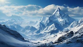 AI generated Majestic mountain range, blue sky, tranquil scene, explore nature generated by AI photo