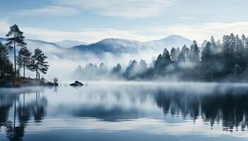 ai generado tranquilo escena montaña pico refleja en sereno estanque a amanecer generado por ai foto
