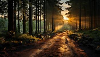 ai generado tranquilo otoño bosque, luz de sol revela naturaleza belleza en rural paisaje generado por ai foto