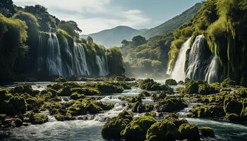 AI generated Freshness of flowing water in tranquil mountain landscape generated by AI photo