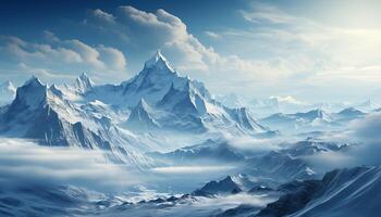 AI generated Majestic mountain peak, blue sky, tranquil scene, nature beauty generated by AI photo