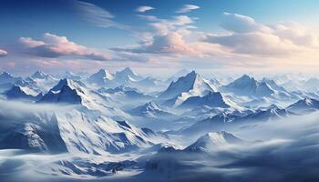 AI generated Majestic mountain peak, blue sky, snow, and tranquil landscape generated by AI photo