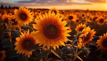 AI generated Sunflower, nature yellow beauty, blooms in summer vibrant meadow generated by AI photo