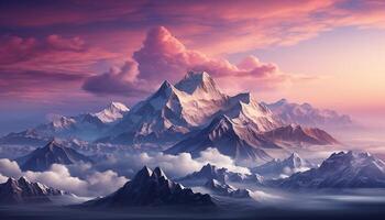 AI generated Majestic mountain peak, sky painted with sunset beauty in nature generated by AI photo